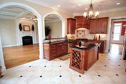 A stone to wood transitional floor.